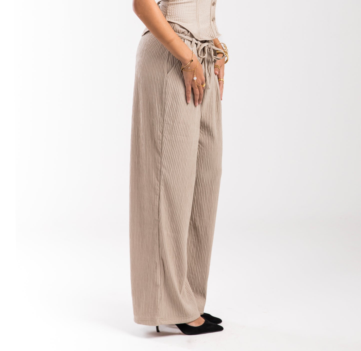 Beige Crinkled Breeze Trousers