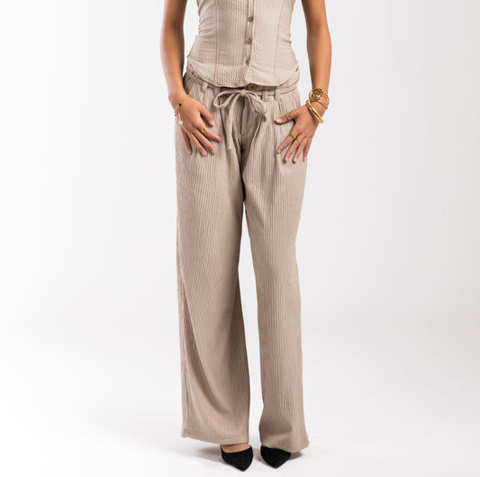 Beige Crinkled Breeze Trousers