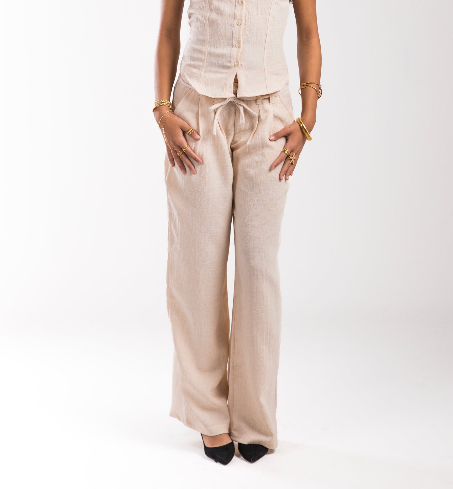 Beige Linen Breeze Trousers