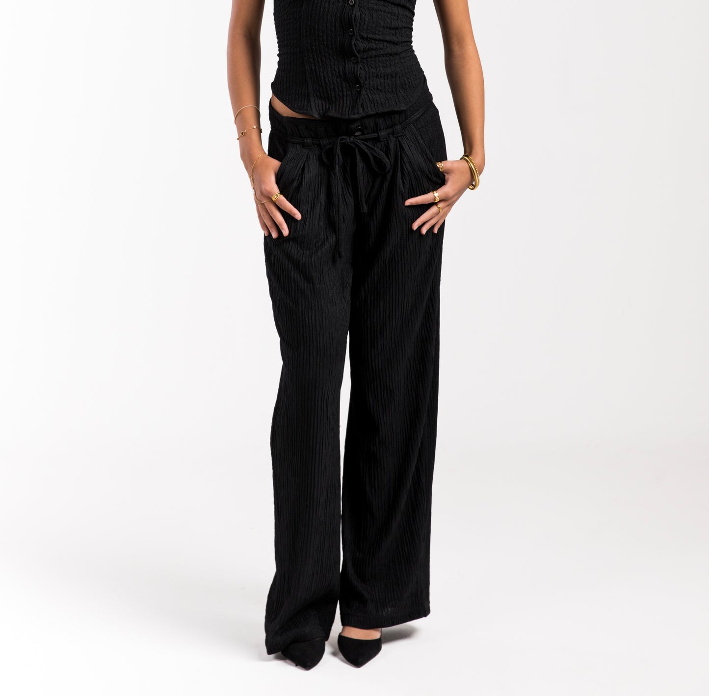 Black Crinkled Breeze Trousers