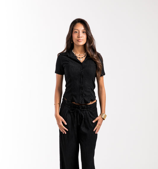 Black Crinkled Belle Fit Shirt