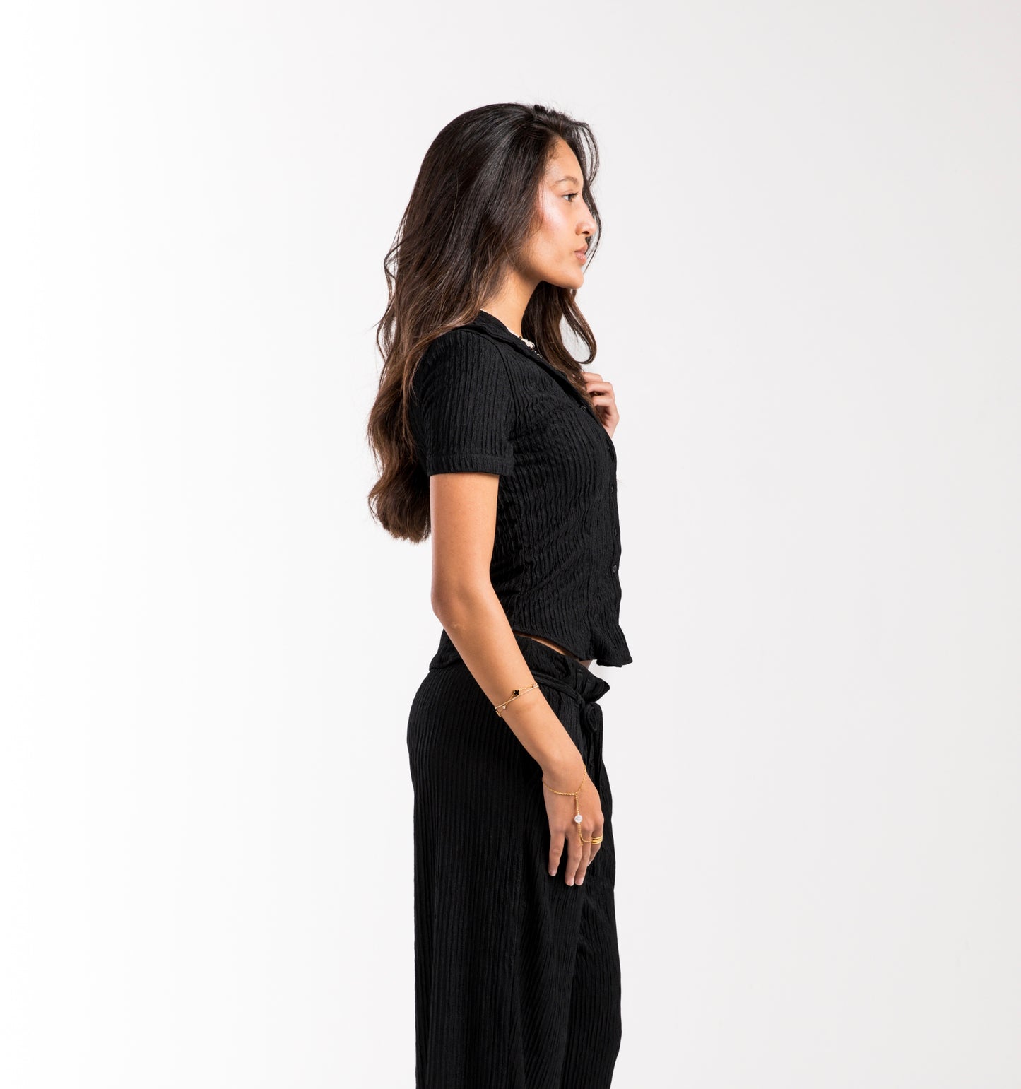 Black Crinkled Belle Fit Shirt