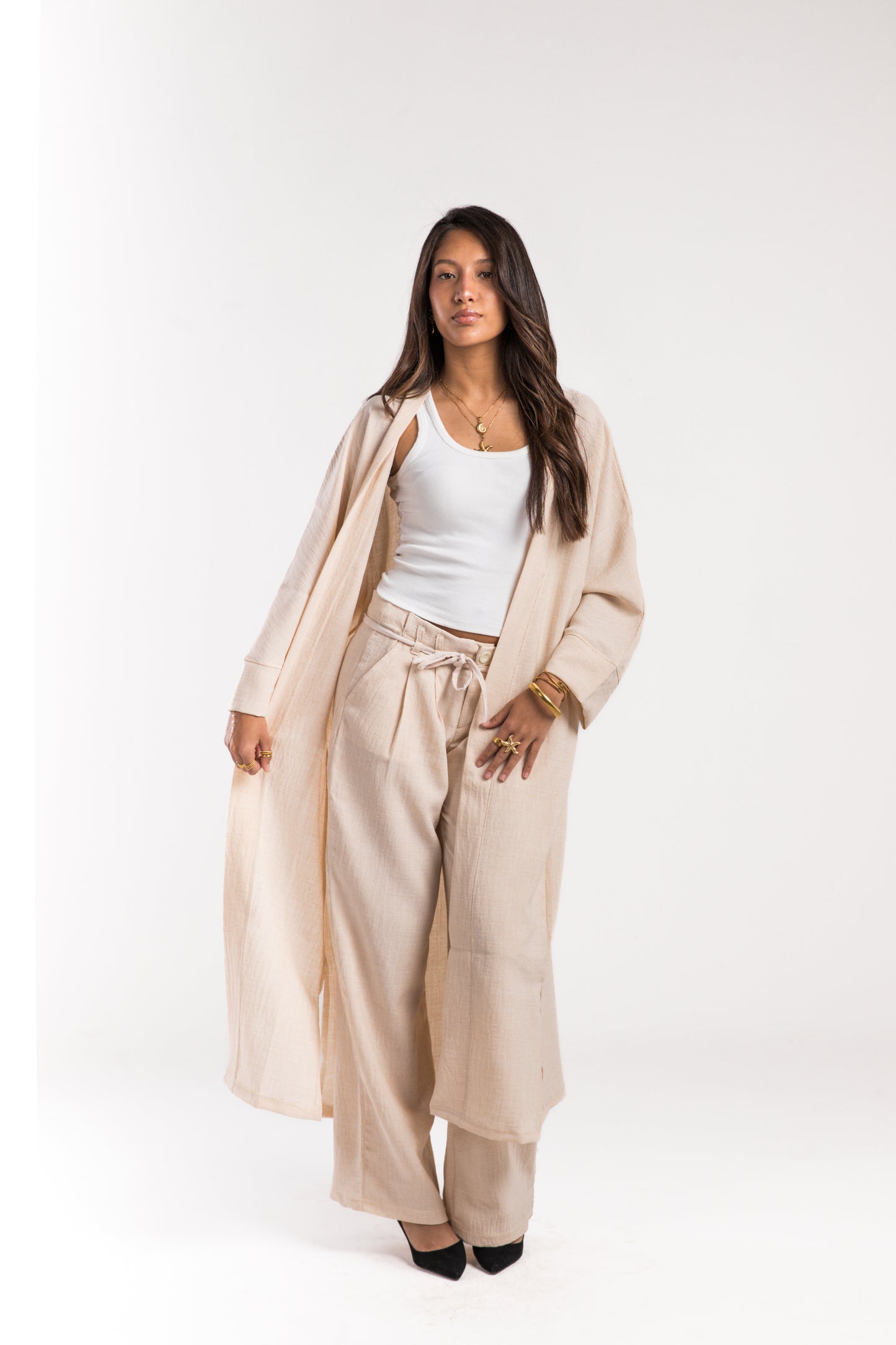 Beige Linen Flow Set