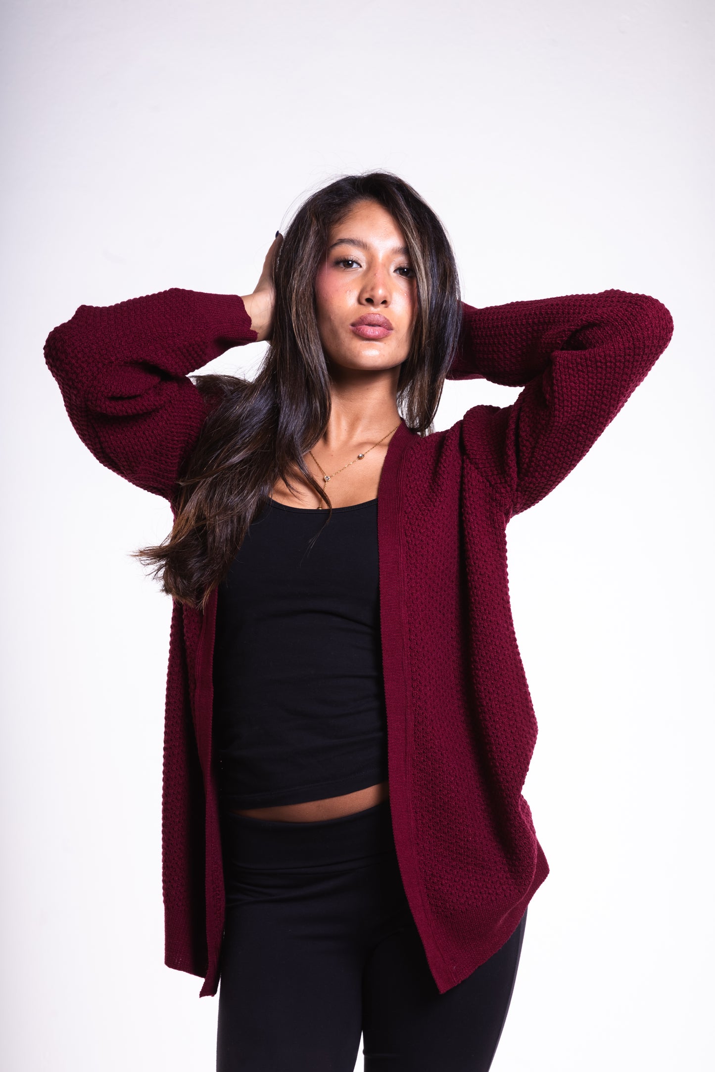 Burgundy Short Puffy Cardigan