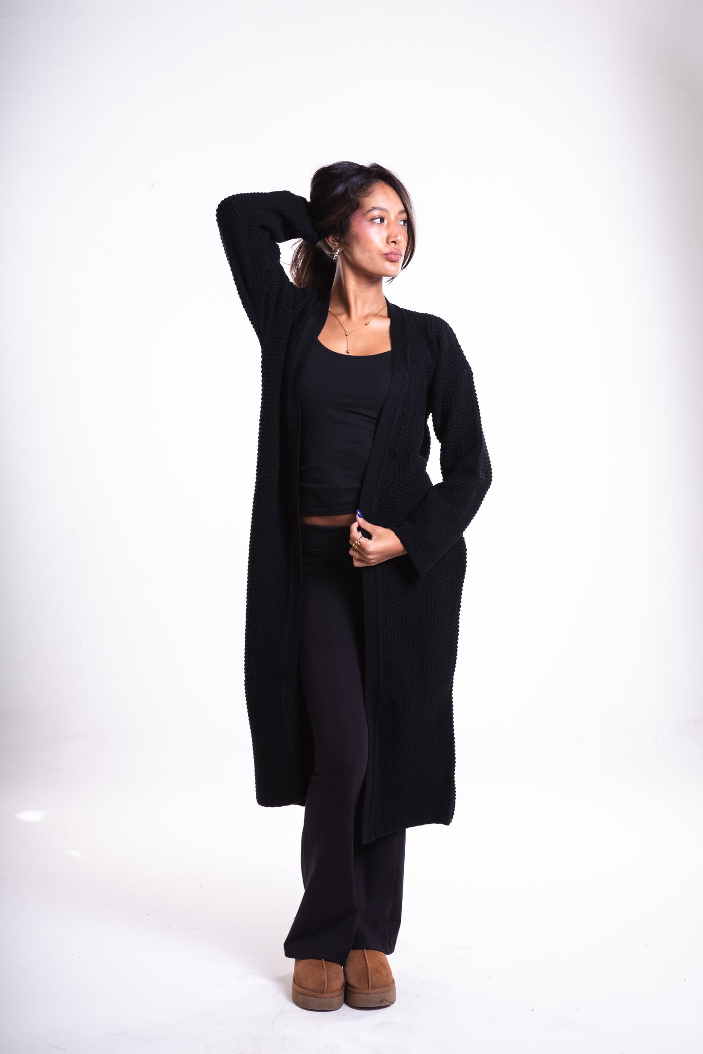Black Mid-Length Puffy Cardigan