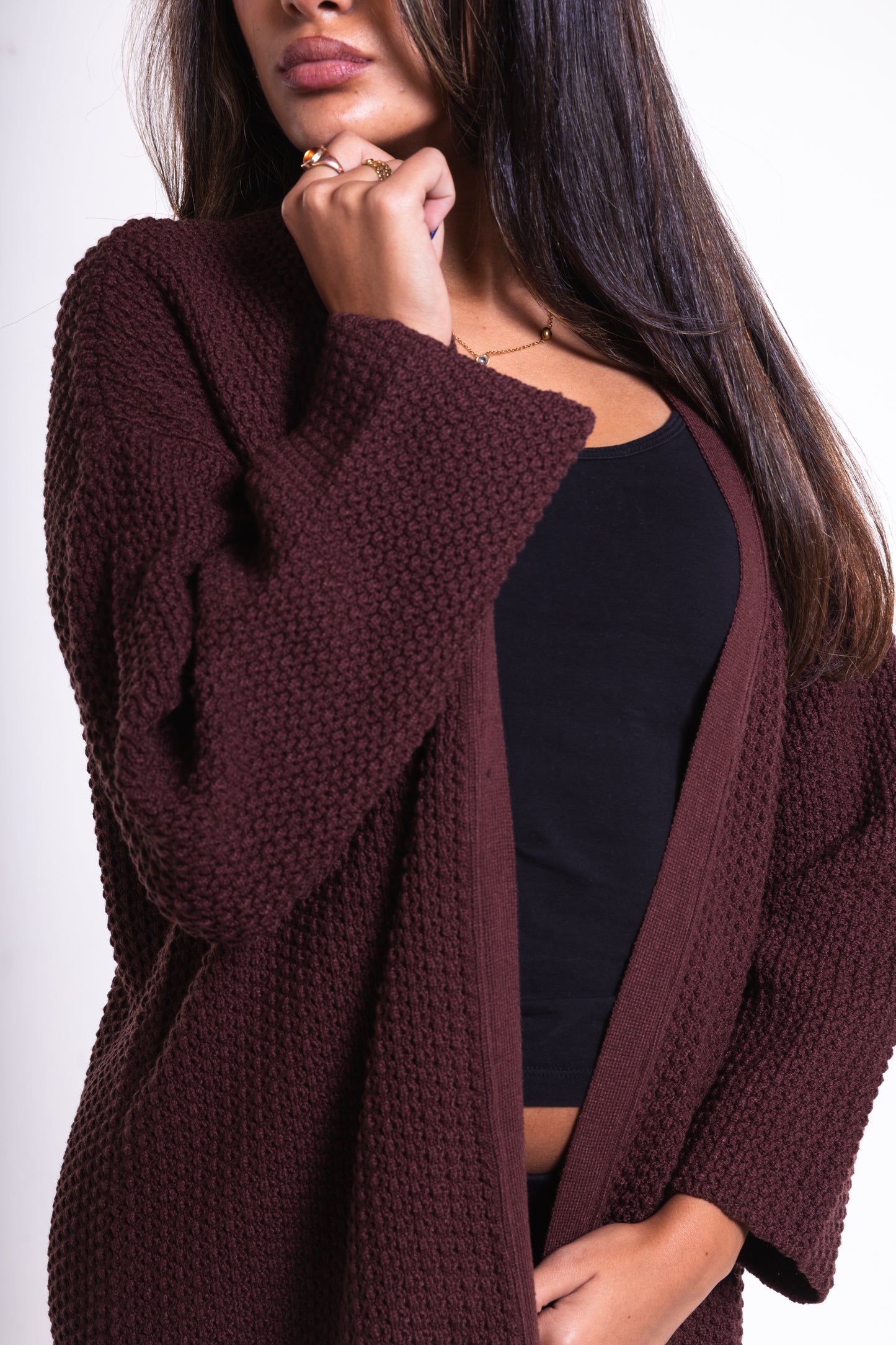 Brown Long Puffy Cardigan