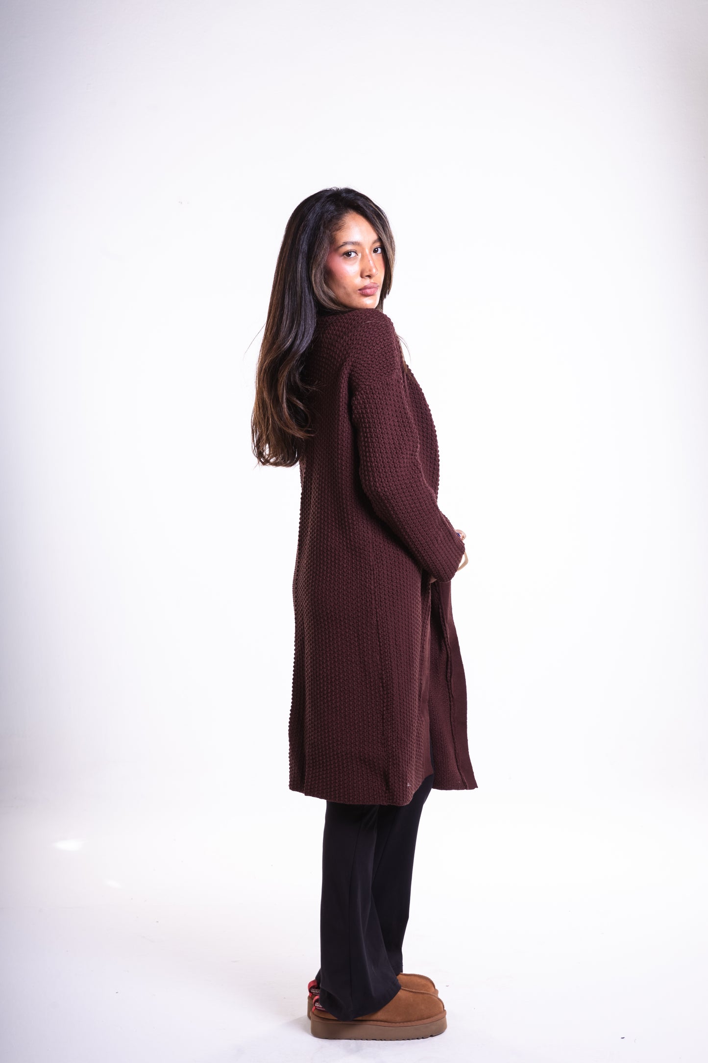 Brown Mid-Length Puffy Cardigan