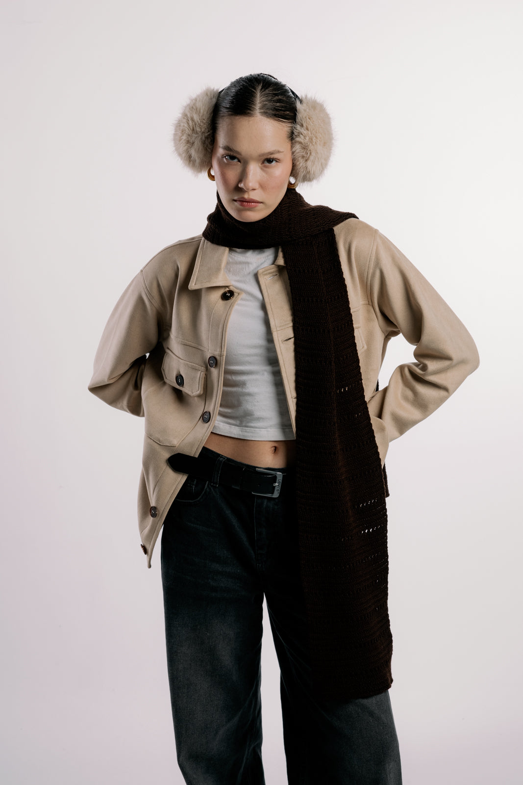 Brown Hollowed Scarf