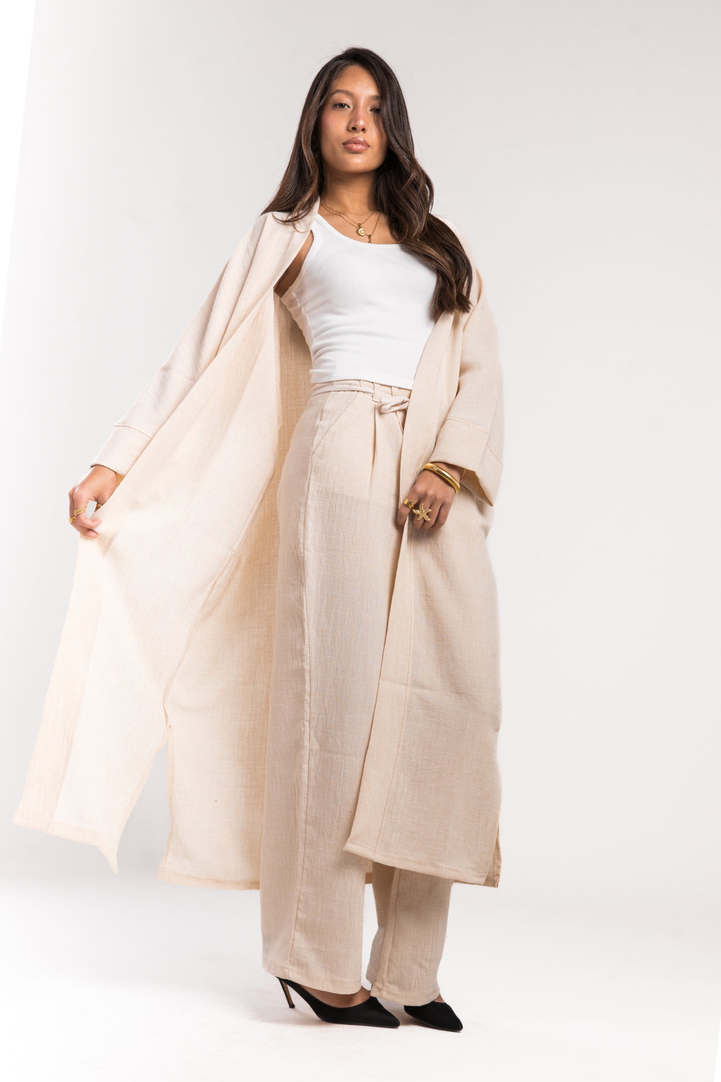 Beige Linen Flow Set