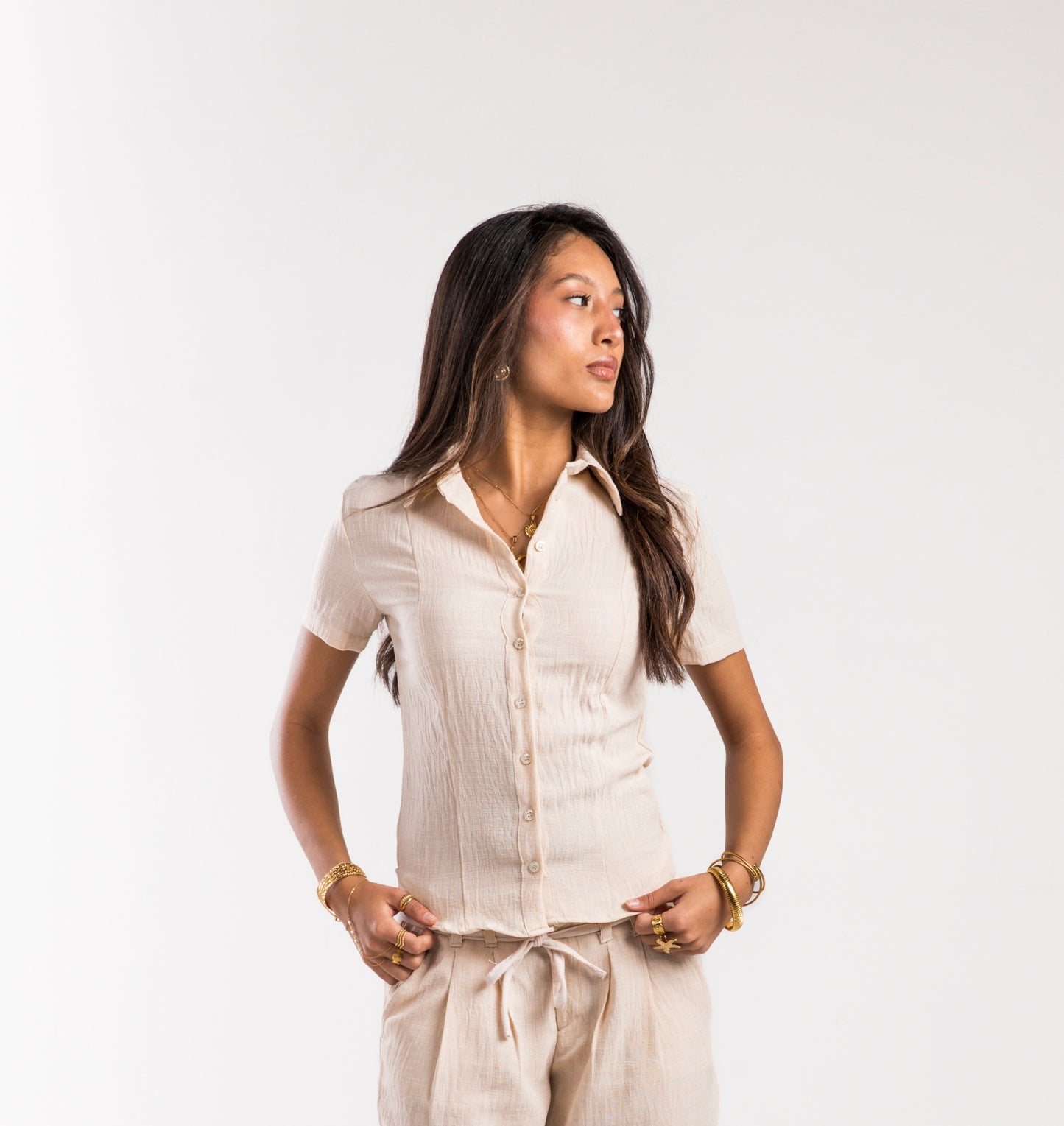 Beige Linen Belle Fit Shirt