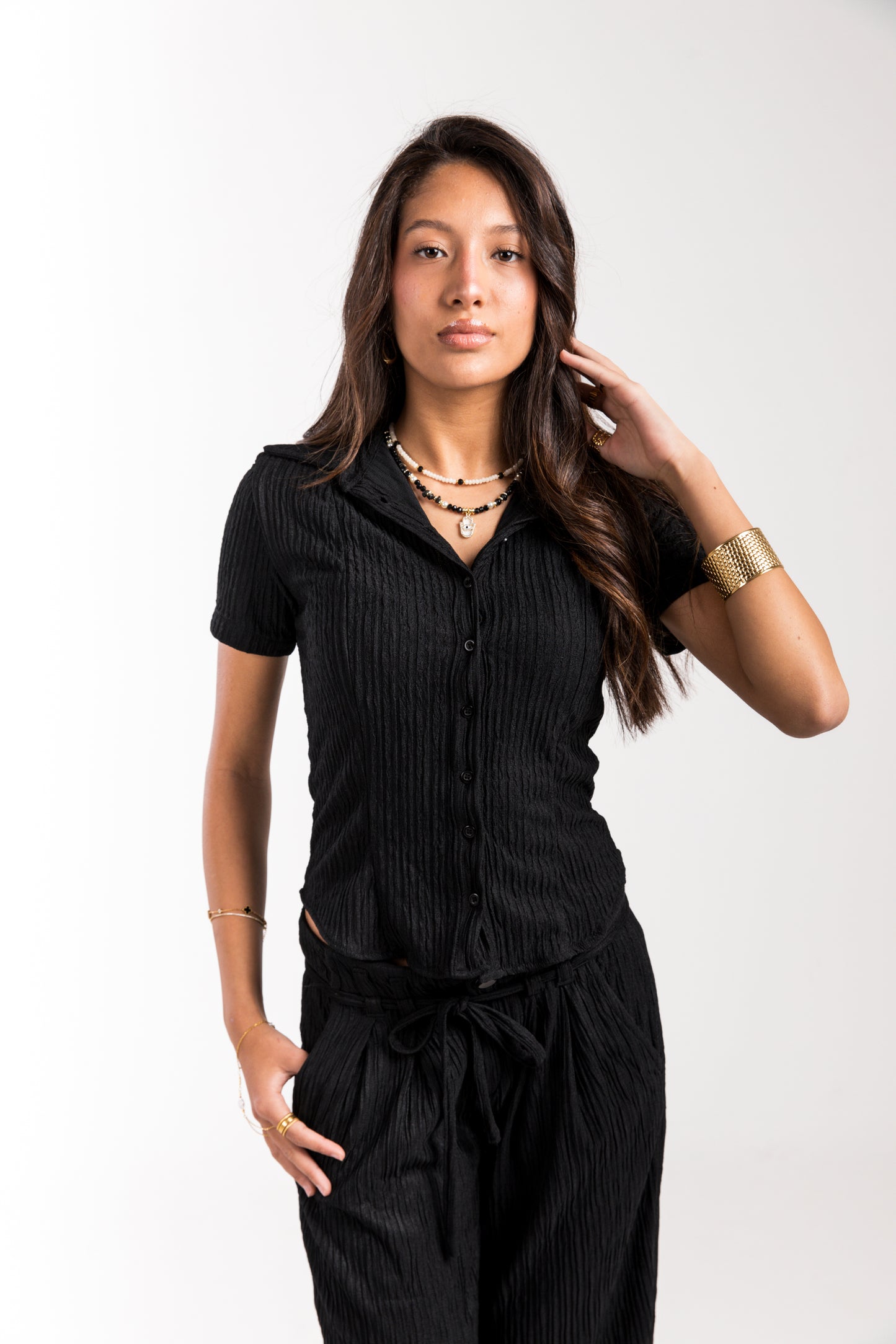 Black Crinkled Belle Fit Shirt