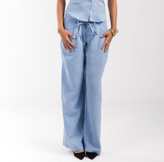Sky Blue Linen Breeze Trousers