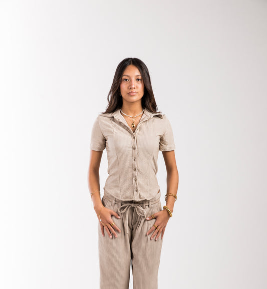 Beige Crinkled Belle Fit Shirt