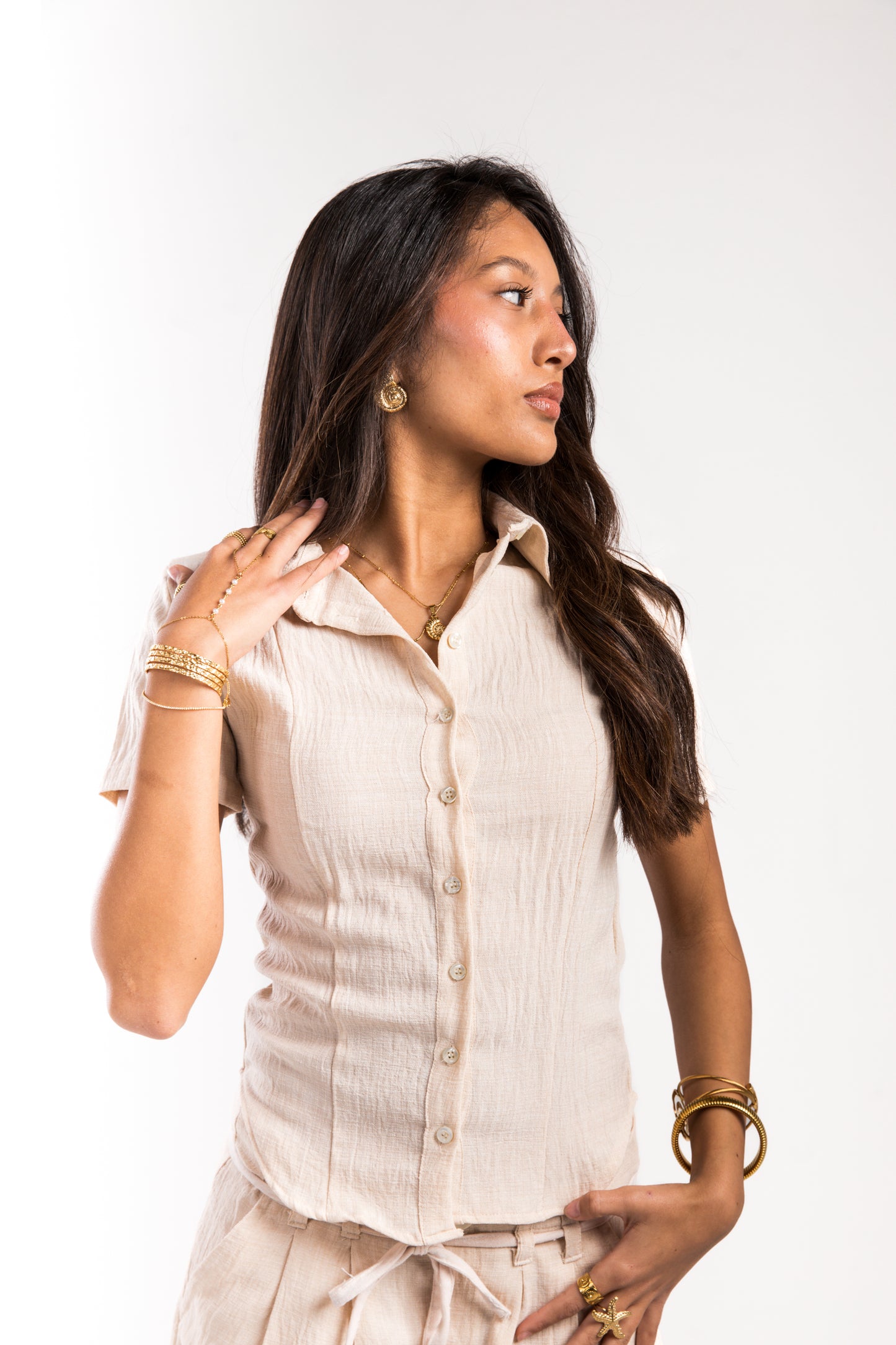 Beige Linen Belle Fit Shirt
