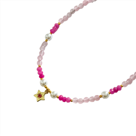 Pink Beaded Star Choker