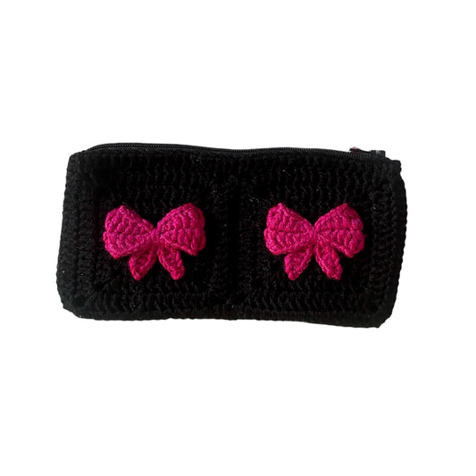 Black x Fuchsia Crochet Pouch