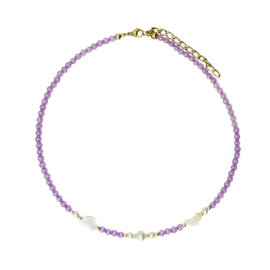 Purple Beaded Choker With Moon Charms