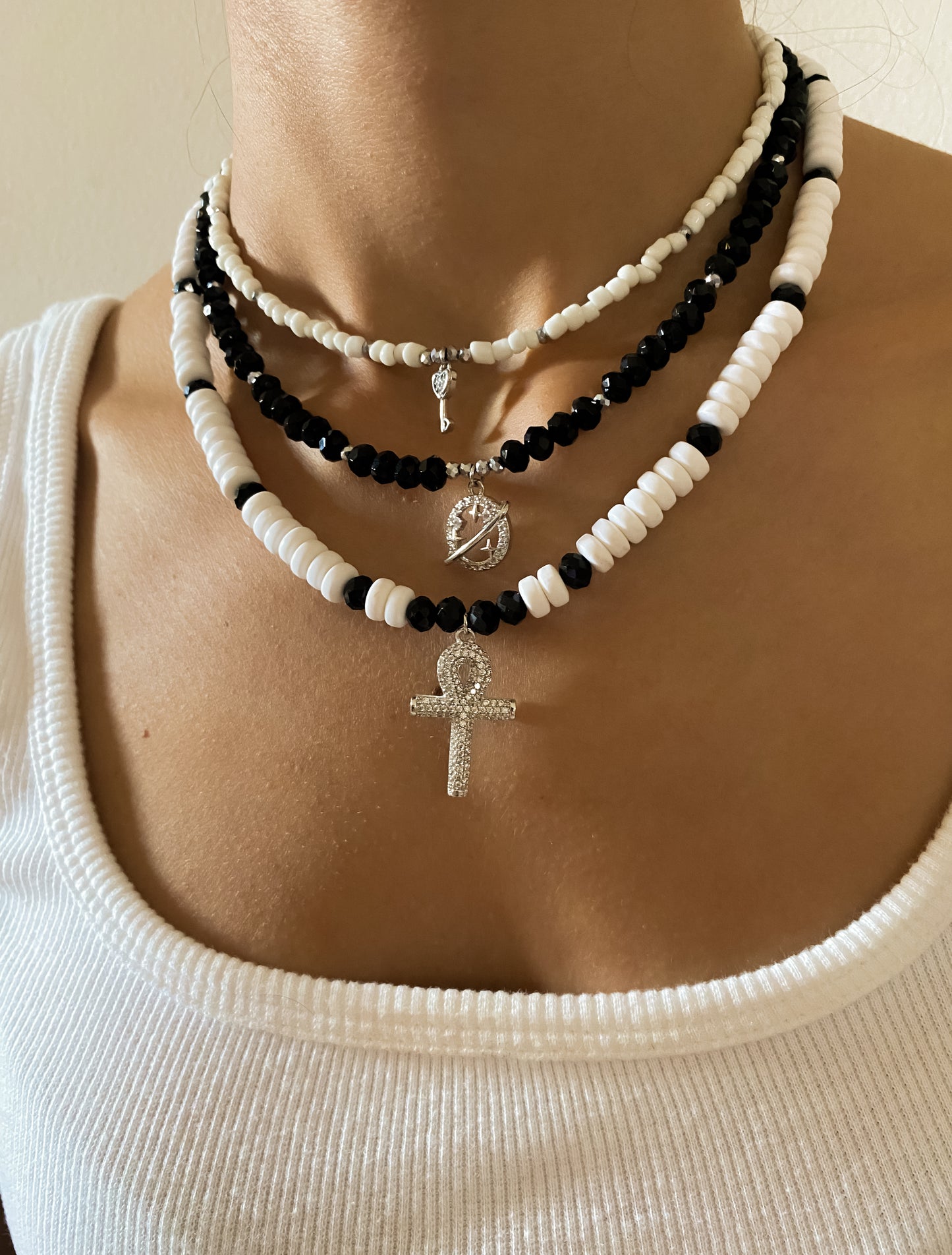 White Beaded Key Choker