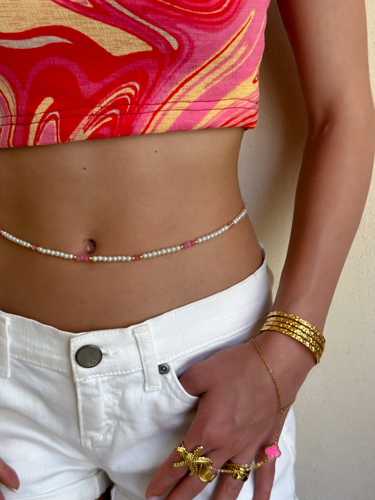 Pearls & Pink Waist Bead