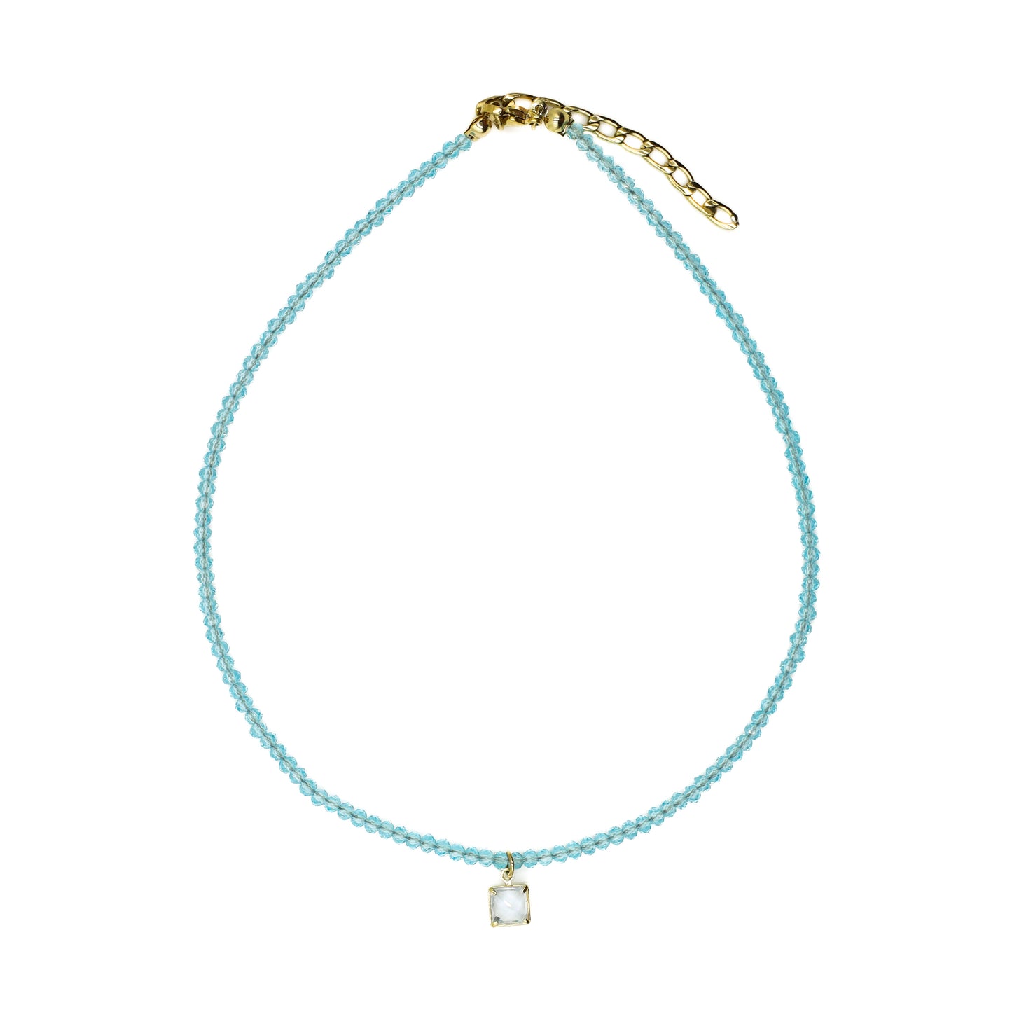 Blue Beaded Choker with Diamond Pendant