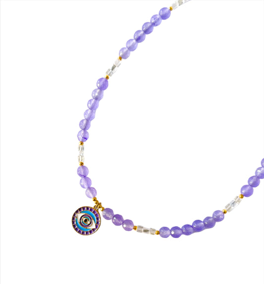 Purple Beaded Evil Eye Choker