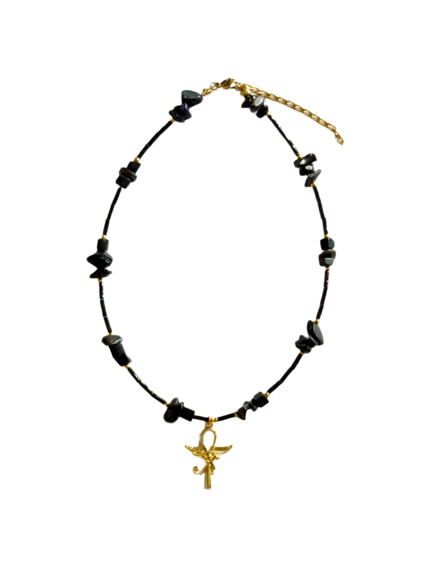 Black Beaded Key of Life Choker