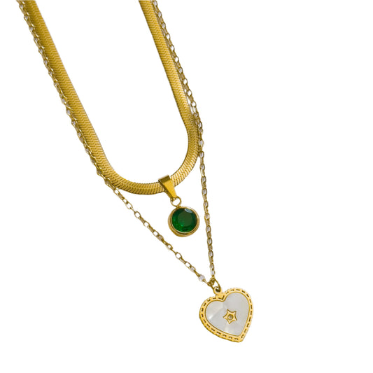 Layered Heart and Gem Necklace