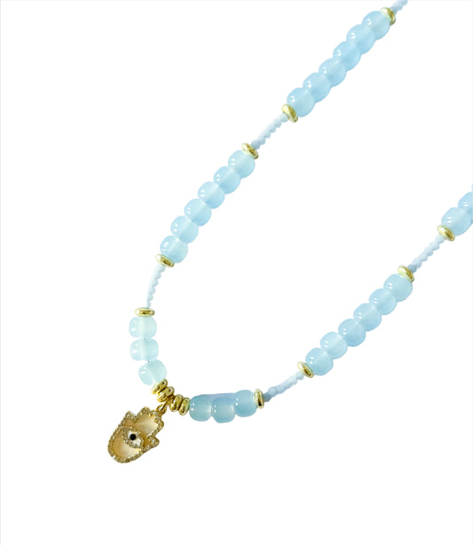 Blue Beaded Hamsa Choker