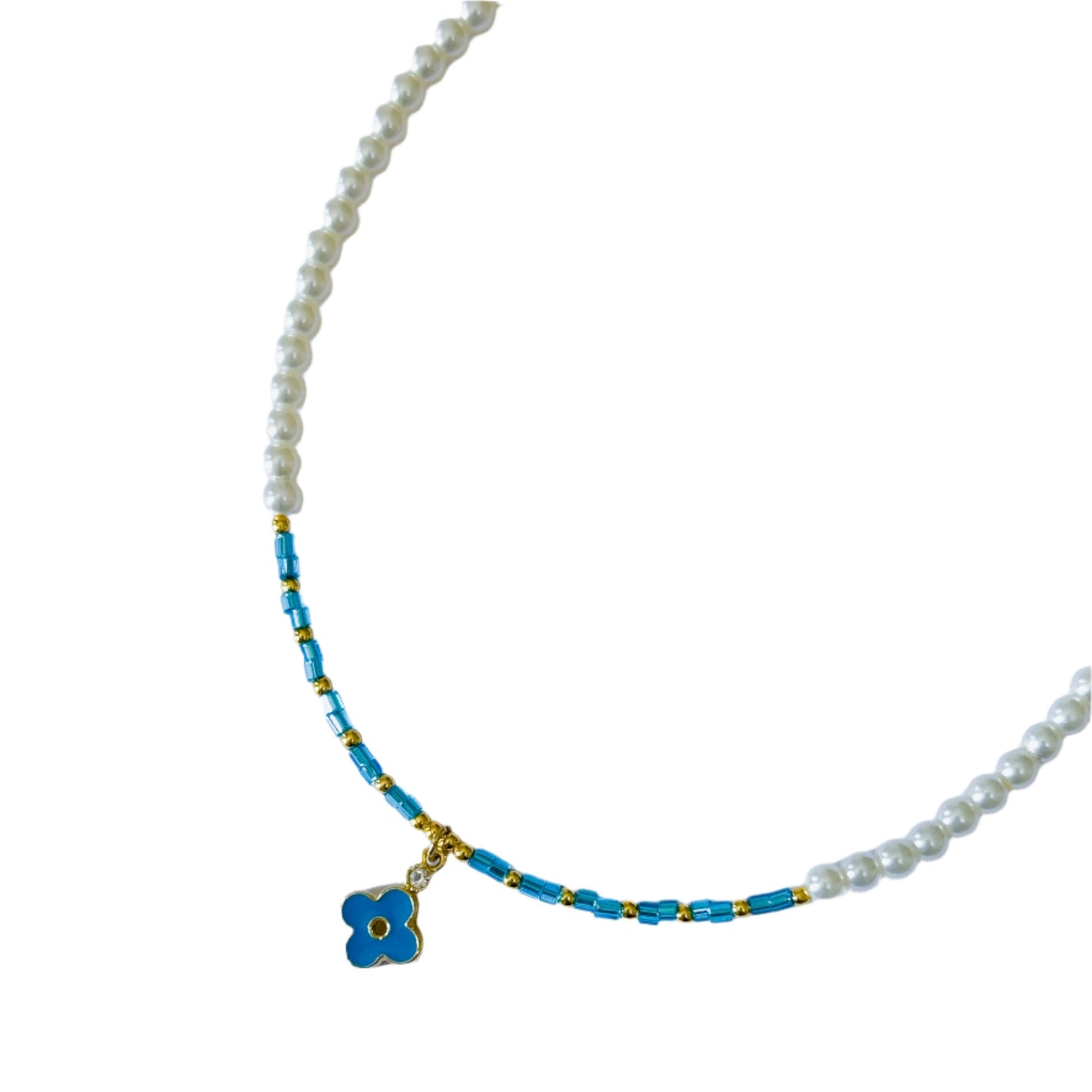 Pearls Blue Flower Beaded Choker