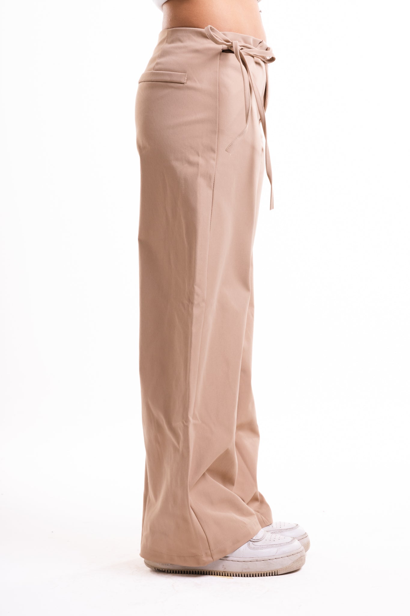 Beige Side Bow Trousers