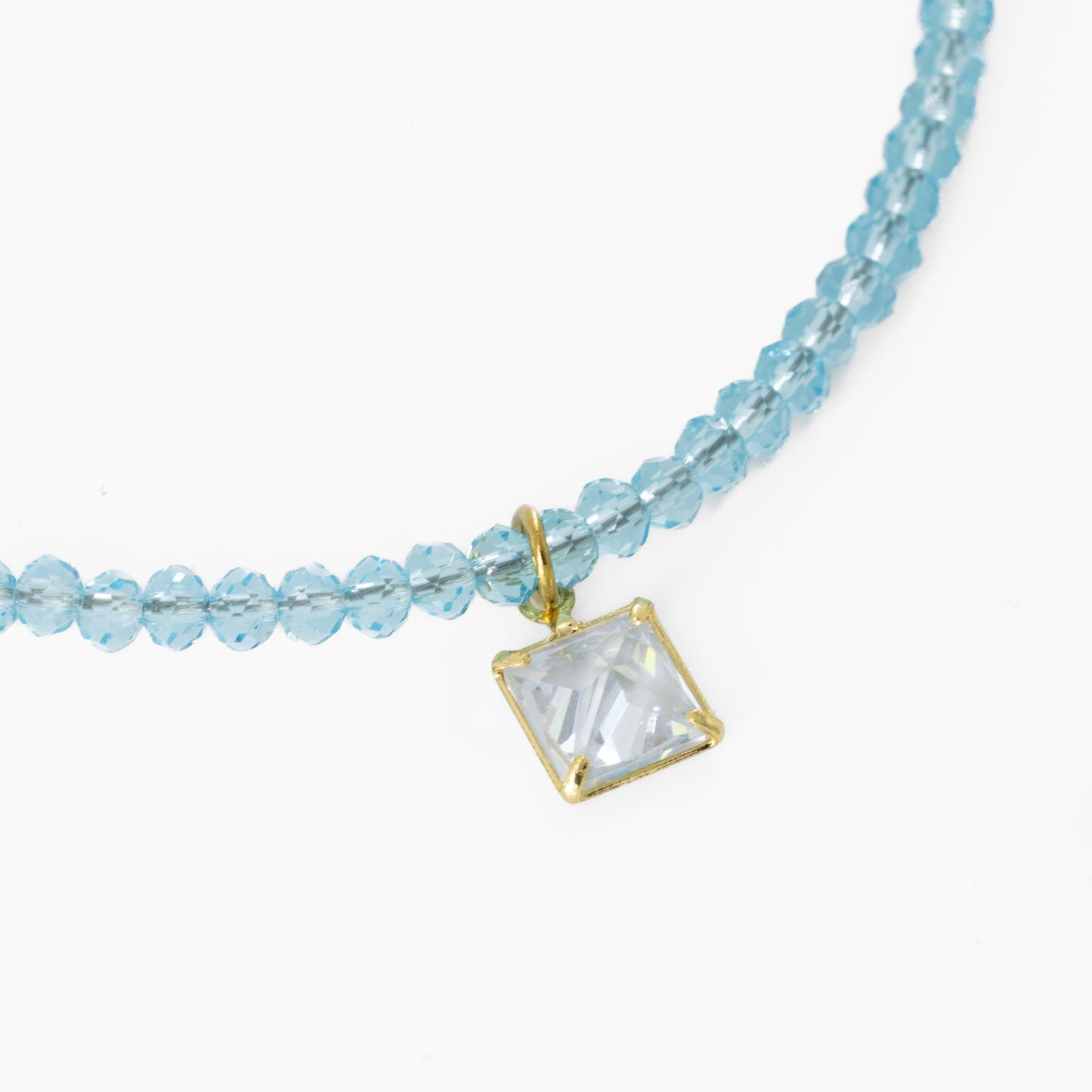 Blue Beaded Choker with Diamond Pendant