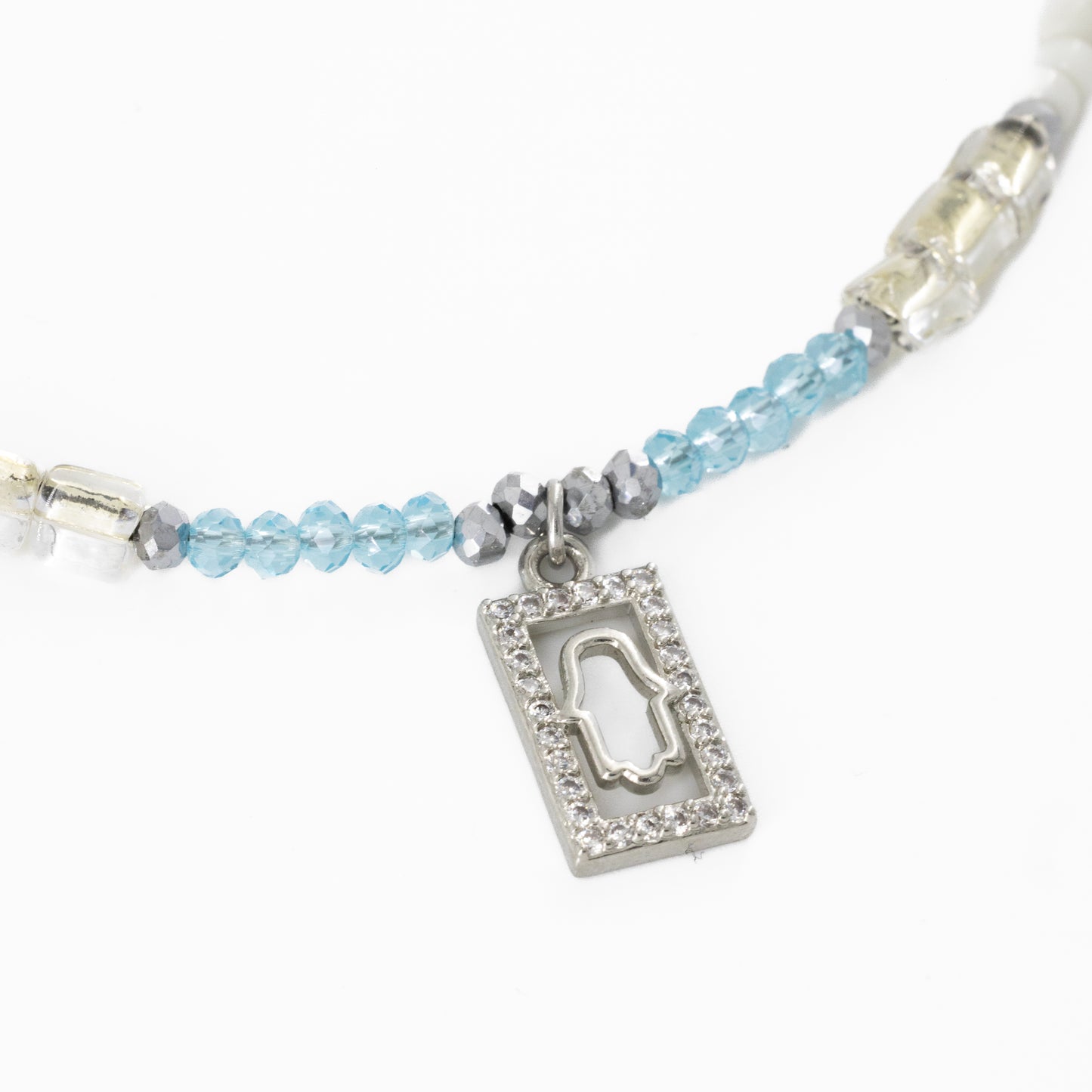 Blue and White Hamsa Beaded Choker