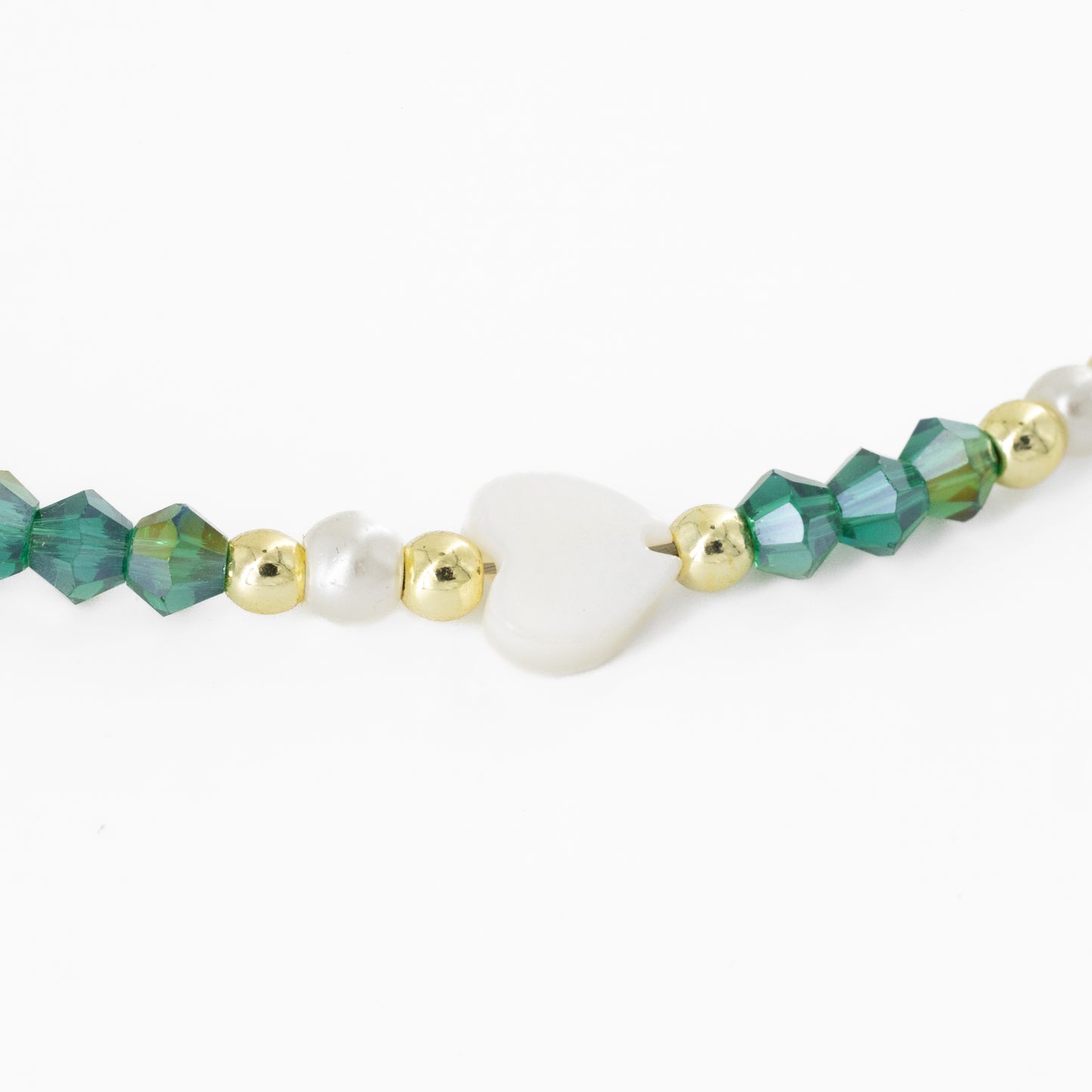 Green Beaded Choker with Heart Charms