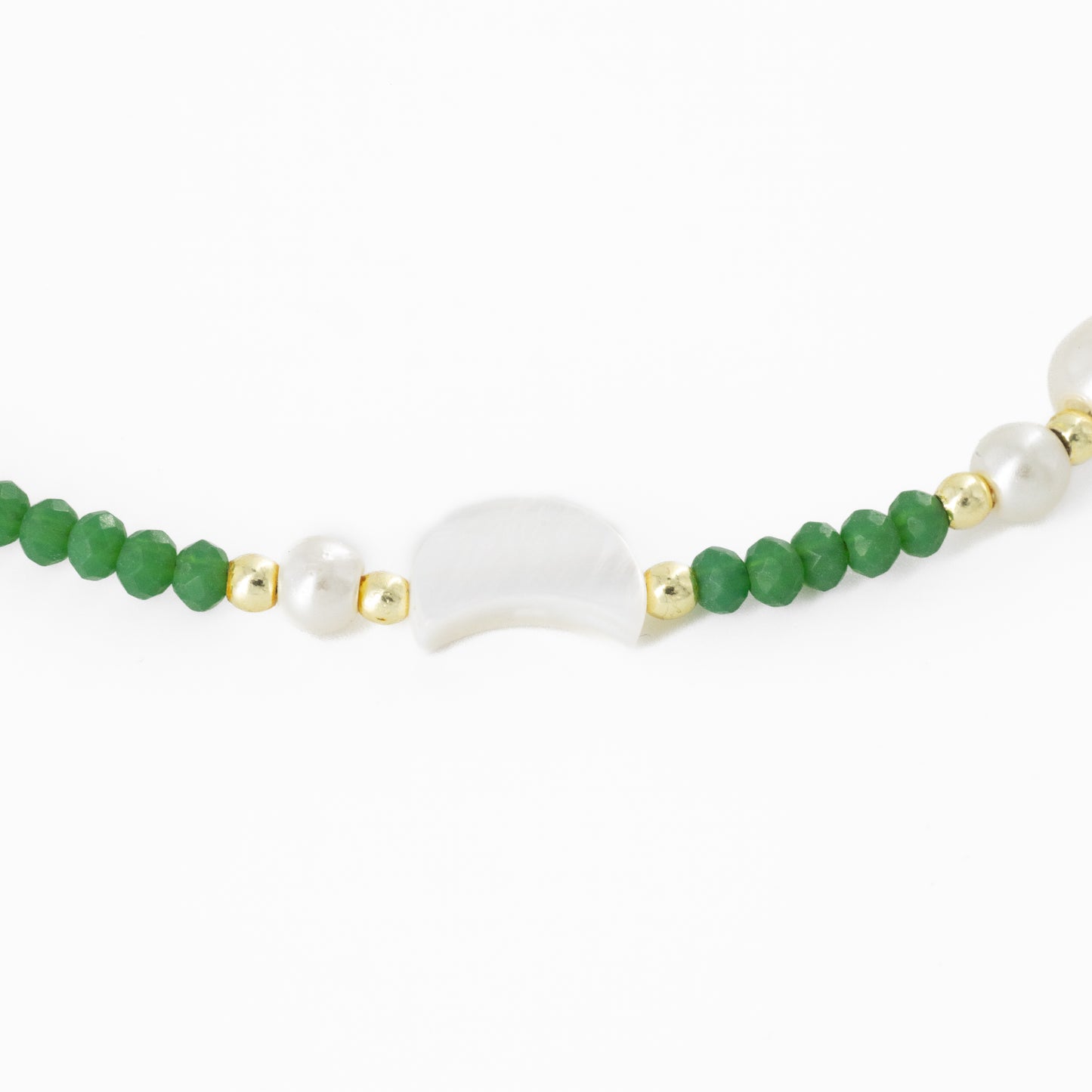 Green Beaded Choker with Moon Charms