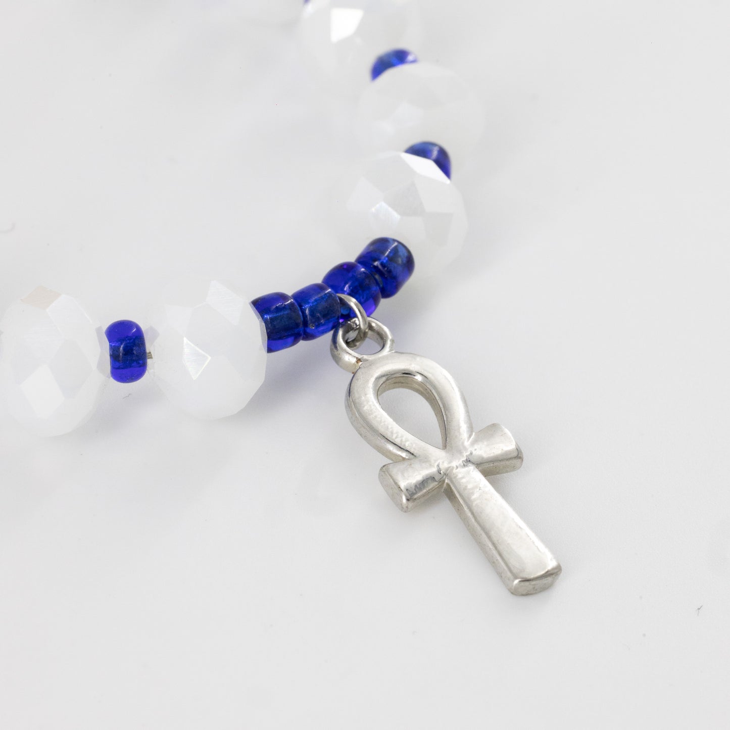 Royal Blue and White Key of Life Beaded Choker