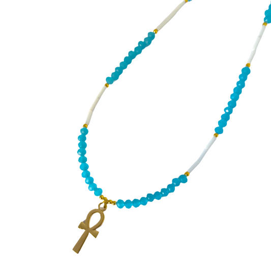 Blue Beaded Key of Life Choker