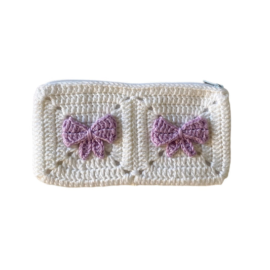 White x Purple Crochet Pouch