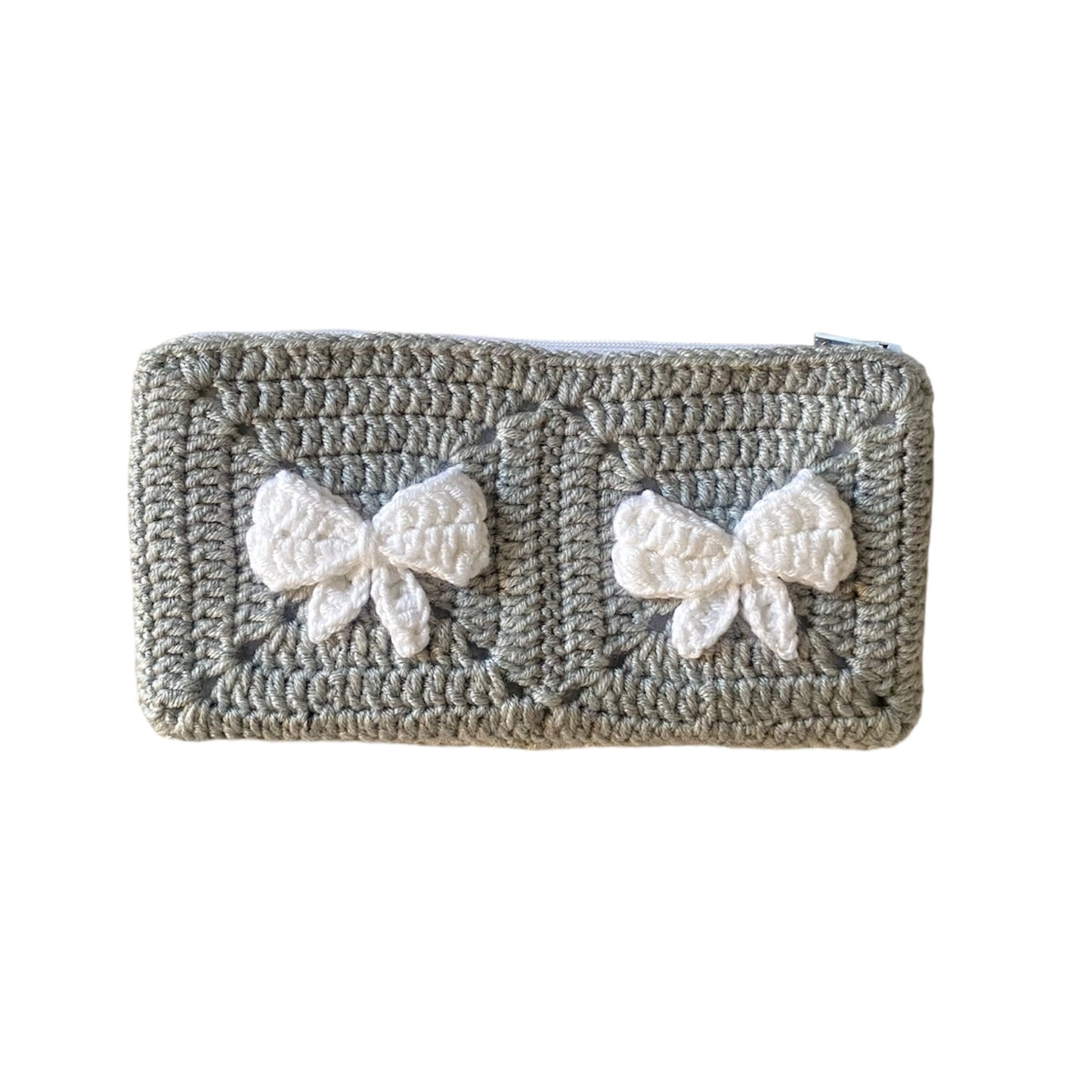 Grey x White Crochet Pouch