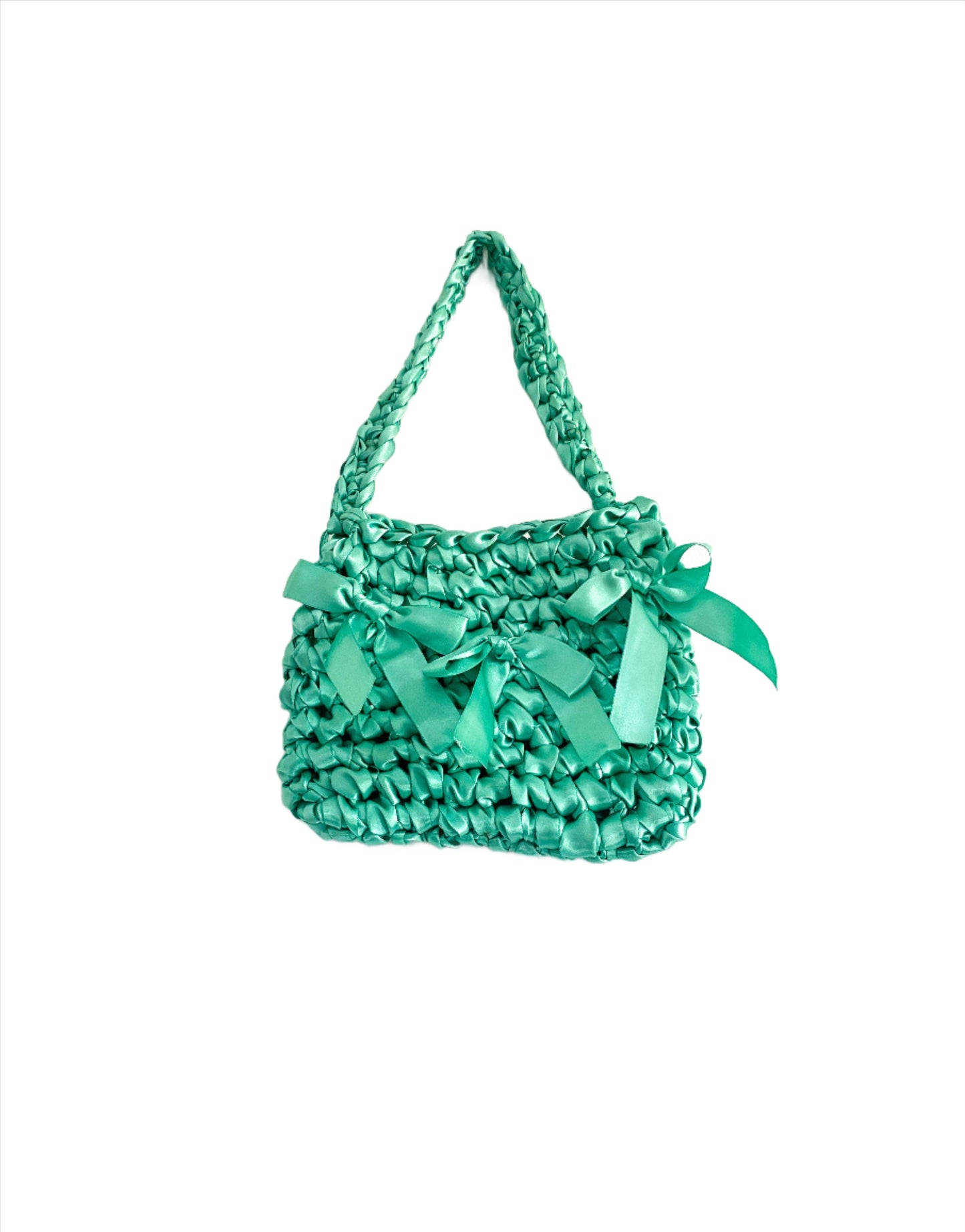 Turquoise Satin Crochet Bag