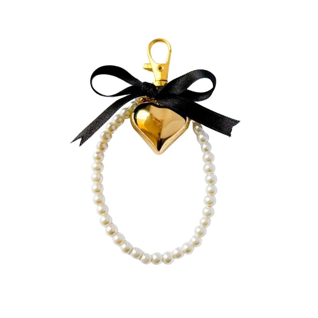 Stacked Pearls Black Bow Bag Charm