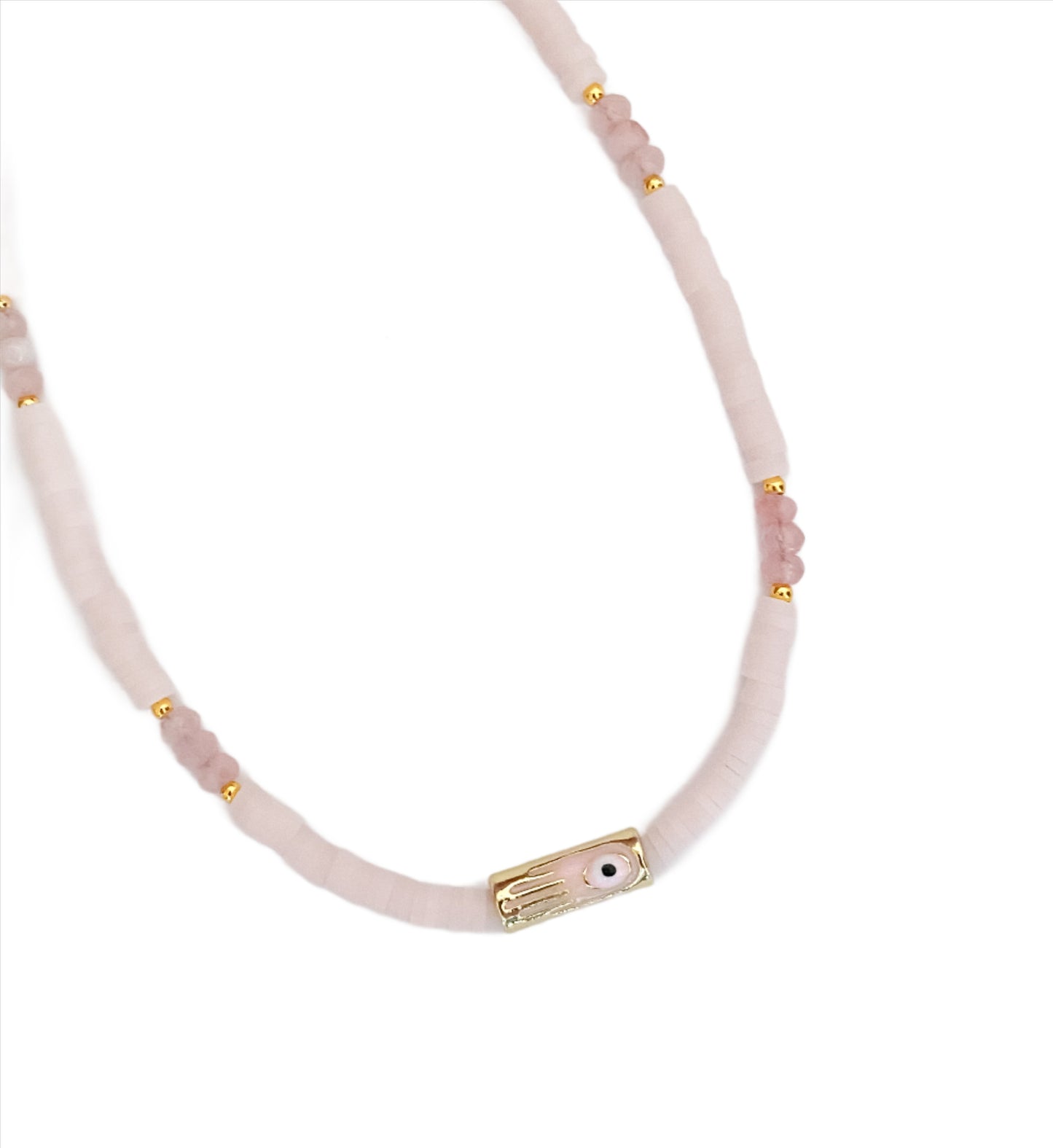 Pink Beaded Evil Eye Choker