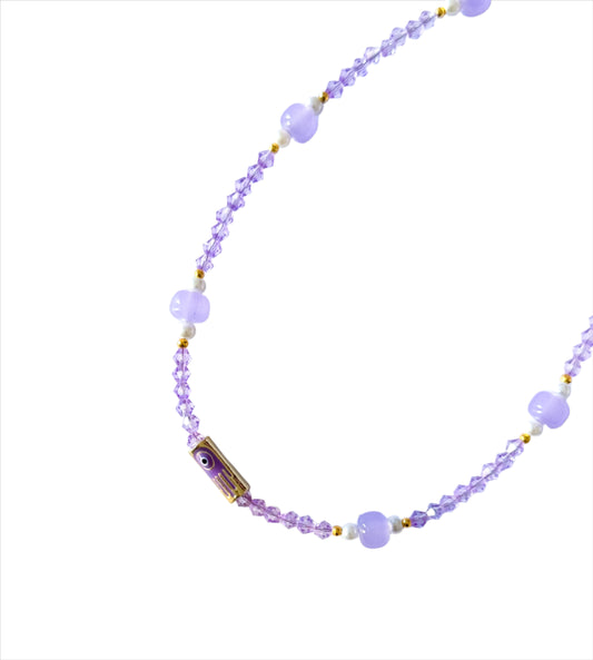 Purple Beaded Hamsa Choker