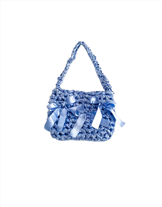 Blue Satin Crochet Bag