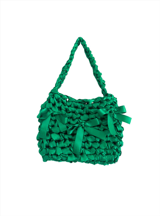 Green Satin Crochet Bag