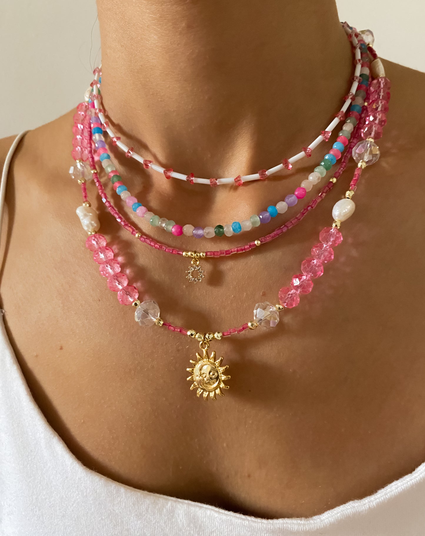 Pink Sun Beaded Choker