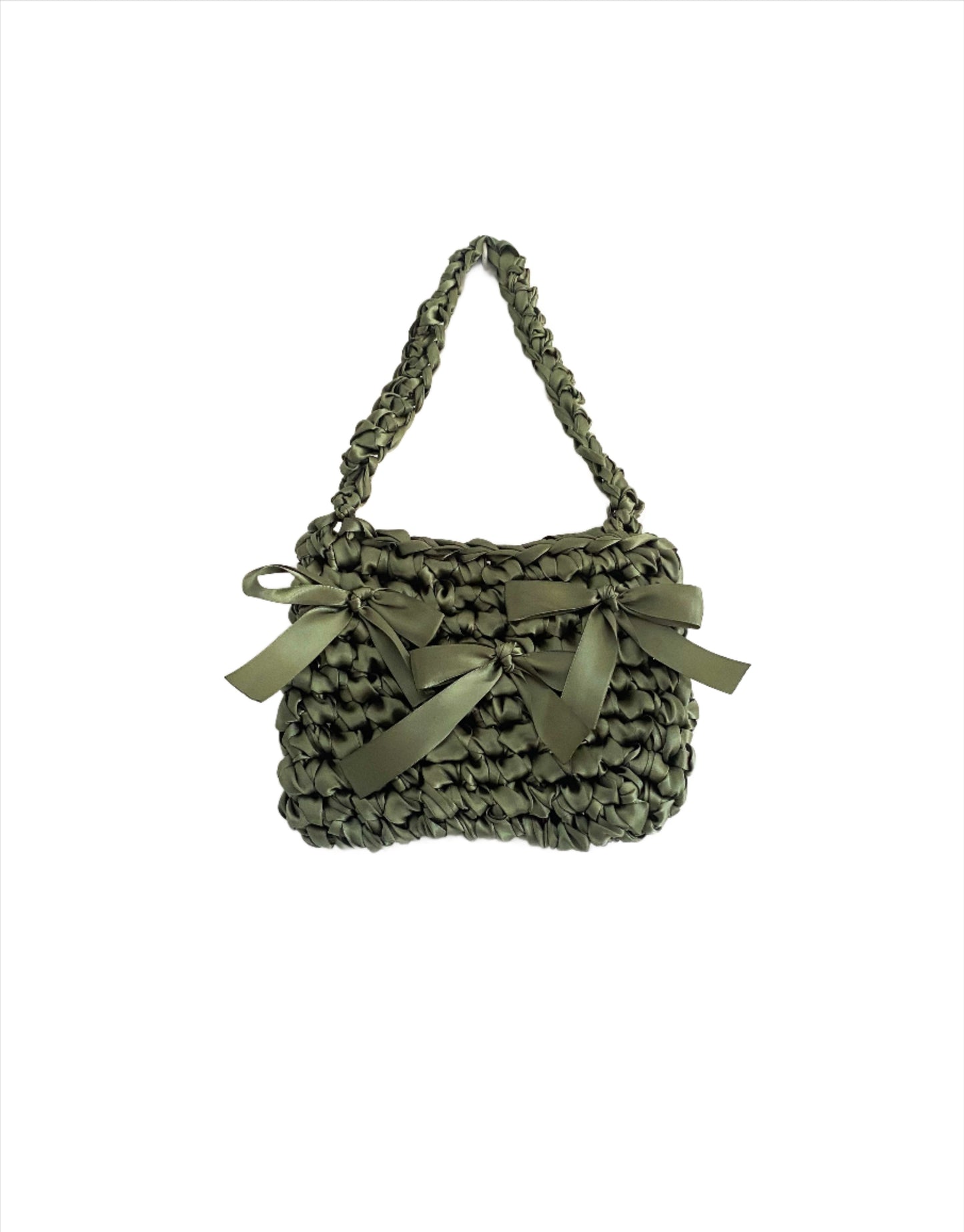 Olive Green Satin Crochet Bag