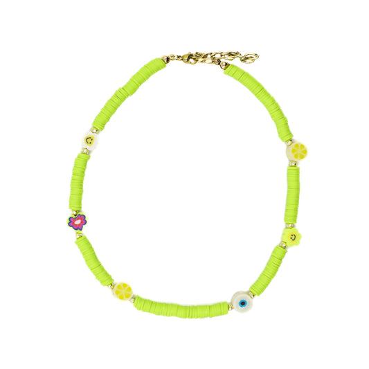 Neon Green Beaded Choker with Charms