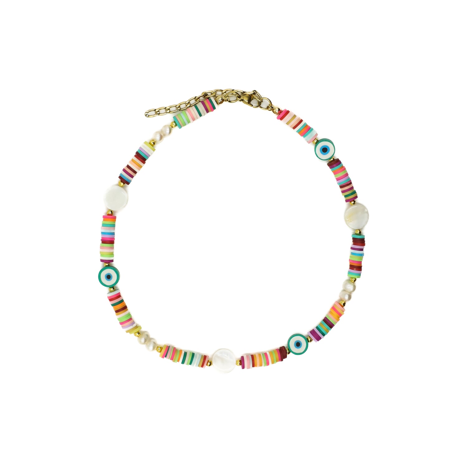 Multicolored Beaded Evil Eyes Choker