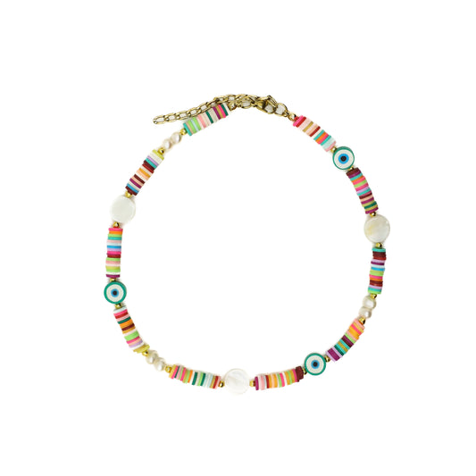 Multicolored Beaded Evil Eyes Choker