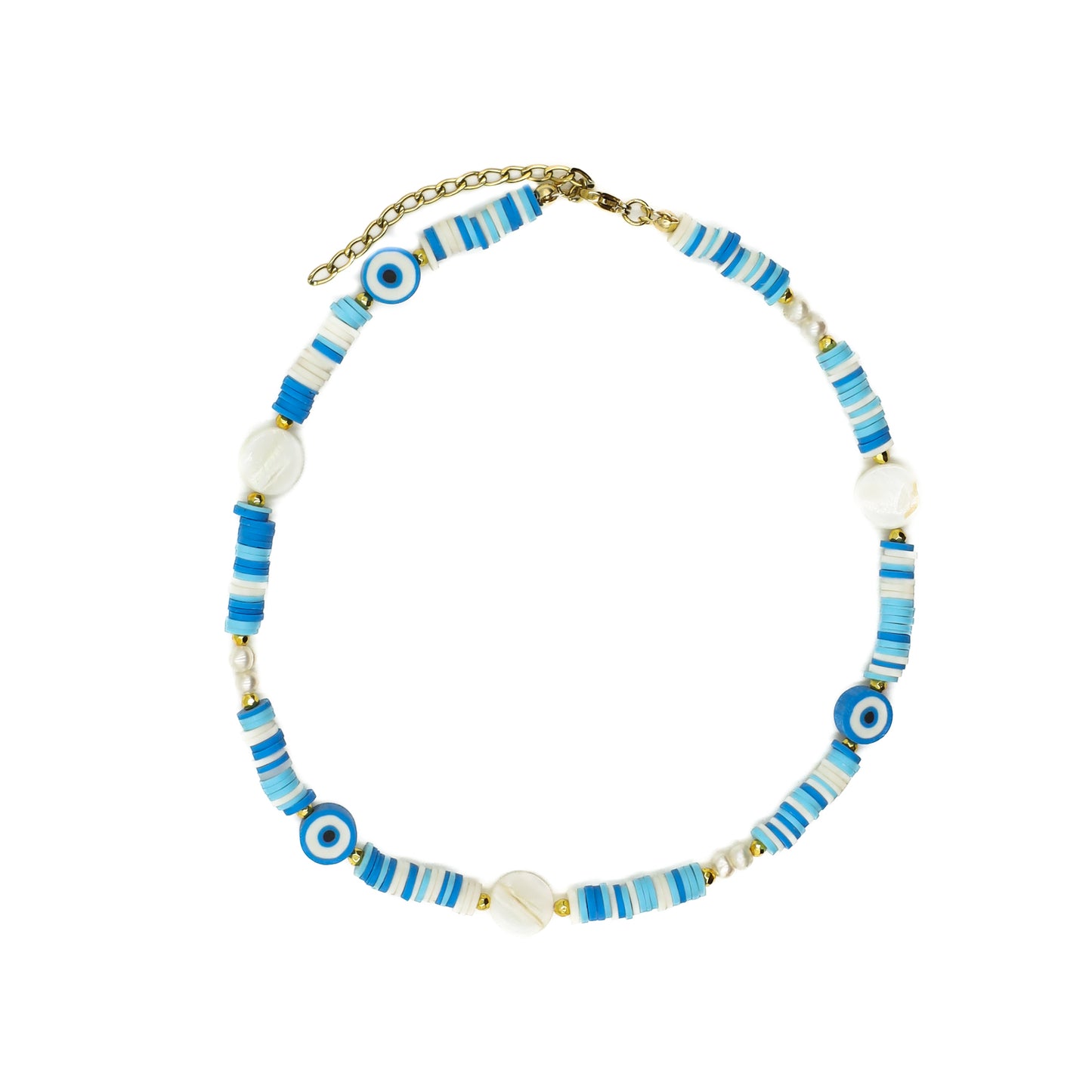 Blue and White Evil Eyes Beaded Choker